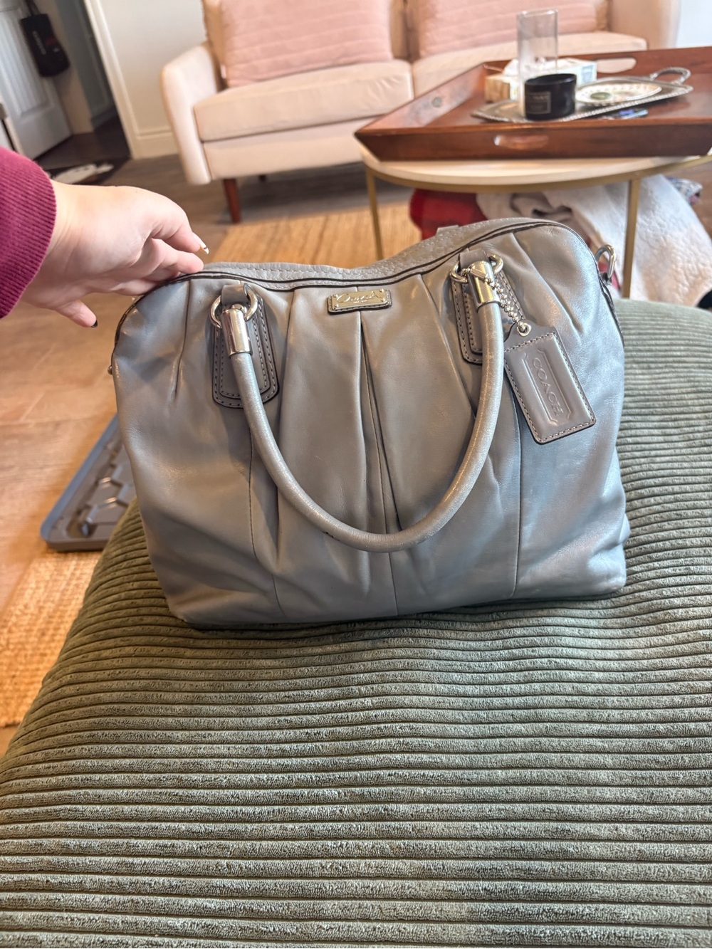 Coach Gray Leather Satchel with Top Handles